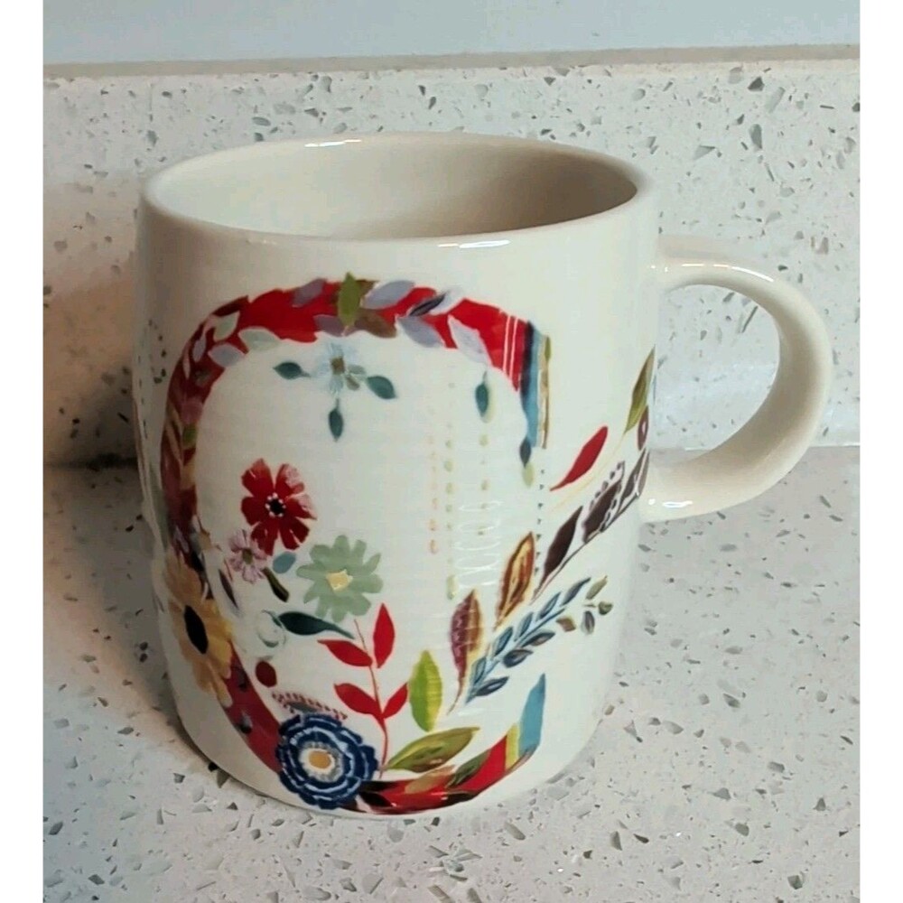 Anthropologie Starla M Halfmann Floral Monogram 'C' Mug 4 in.